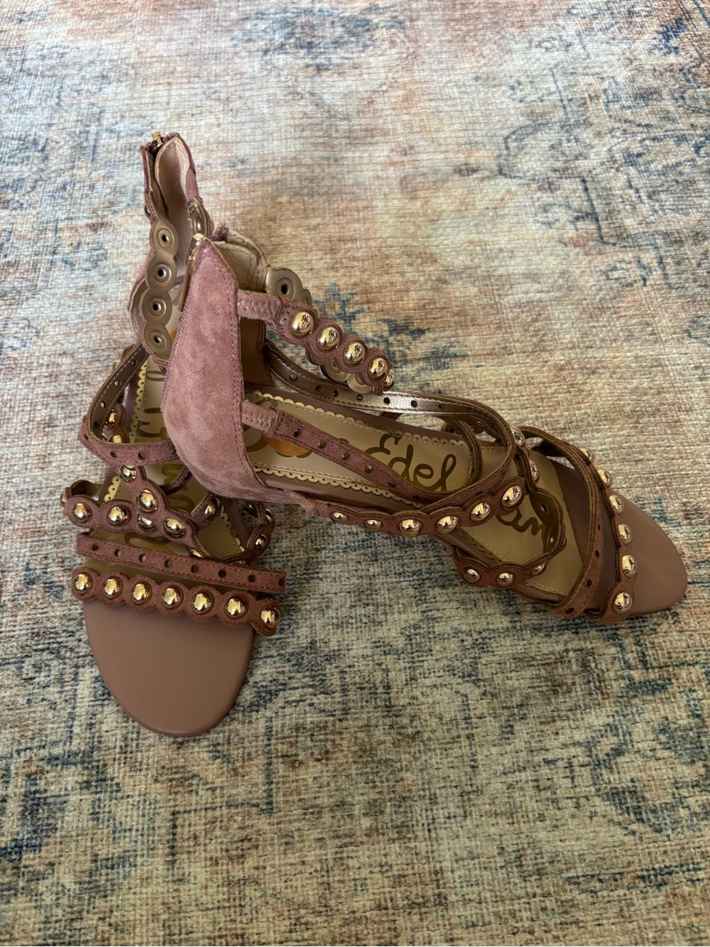 Sam Edelman Mauve Studded Strappy Heels - Picture 12 of 16